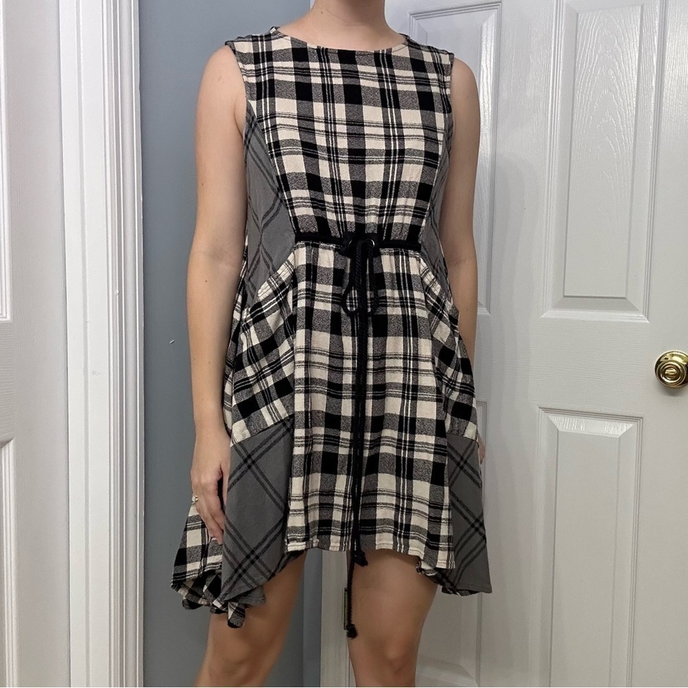 Free People Dress Mini Tunic Plaid Fall Gingham Lagenlook Boho Size Small